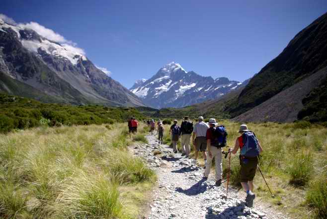 Walking up the Hooker Valley