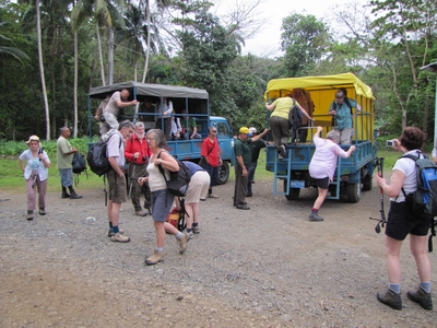 Getting off trucks to start walk