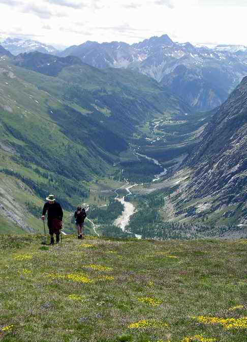 climbing up to col